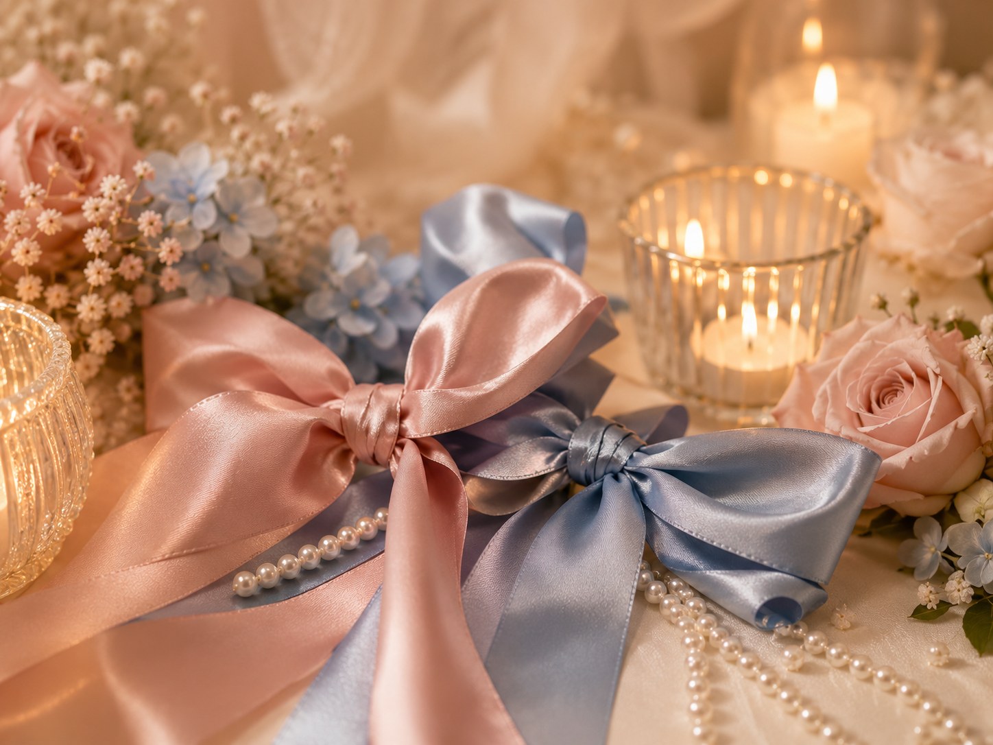 Gift and invitation details with ribbons