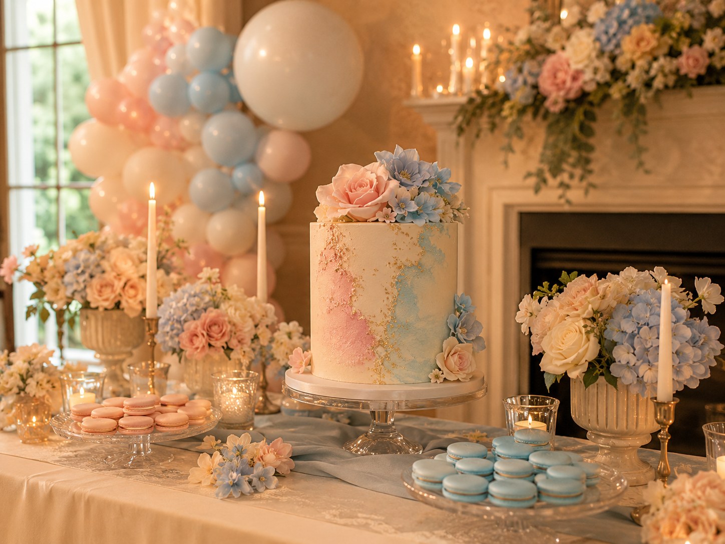 Gender reveal dessert table