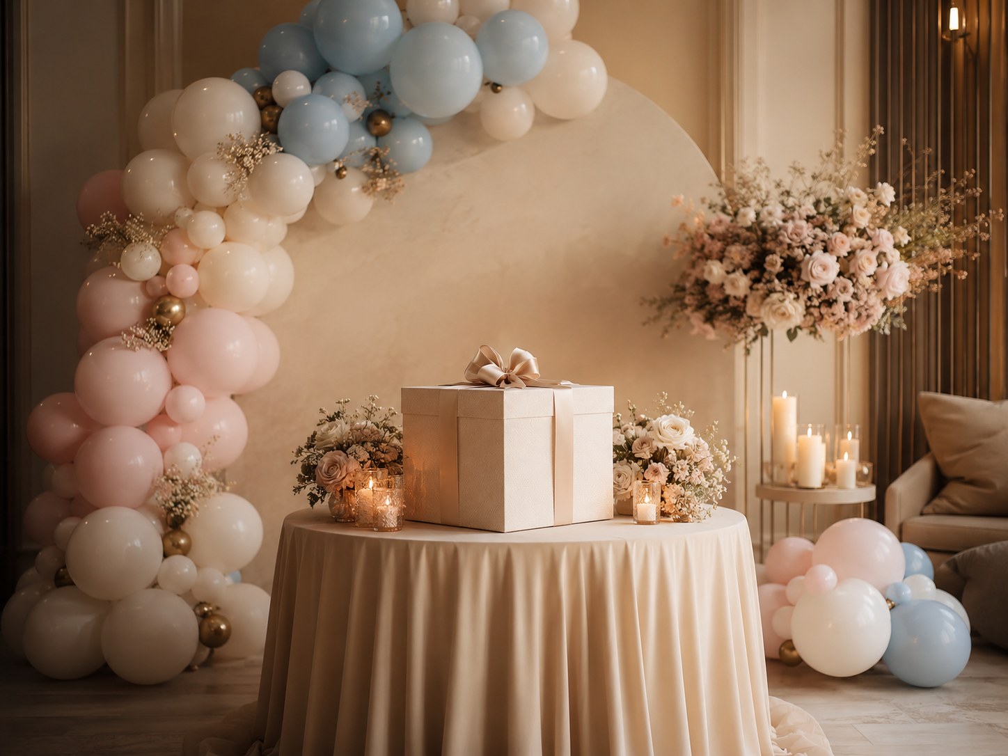 Soft pastel celebration setup